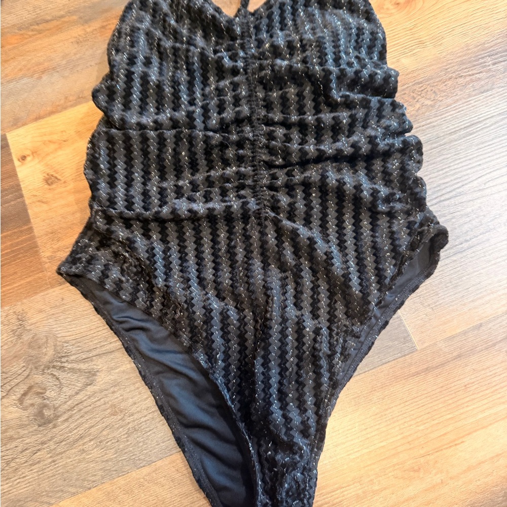 Black Textured One-Piece Swimsuit